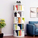 Addreen Modern 5 Tier Rotating Wooden Bookshelf 360 Revolving Floor-Standing Storage Display Rack Home Office Apartment Bedrooms