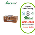 Addreen Modern Acacia Wood Cable Management Box 4 Metal Feet Desk Floor Under Desk Wire Concealer 12.2x5.3 Inches Storage Box