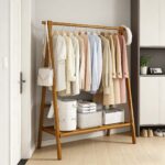 Addreen Modern Bamboo Coat Rack Floor Standing Clothes Hanger with Storage Shelf Garment Rack