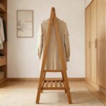 Addreen Modern Bamboo Coat Rack Floor Standing Clothes Hanger with Storage Shelf Garment Rack - Image 3