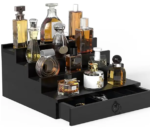 Addreen Modern Black Wood 4-Tier Perfume Organizer Rectangular Bamboo Storage Drawers Felt Lining Hidden Compartment for Makeup