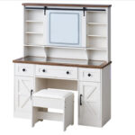 Addreen Modern Durable Vanity Desk with Mirror Charging Station Storage Stool & Dressing Table Featuring MDF Panel for Bedroom