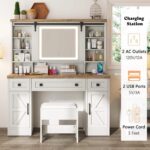Addreen Modern Durable Vanity Desk with Mirror Charging Station Storage Stool & Dressing Table Featuring MDF Panel for Bedroom - Image 2