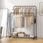 Addreen Modern Freestanding Iron Durable Closet Garment Rack Storage Shelves Coat Hat Hooks Living Room Bedroom Black Easy - Image 2