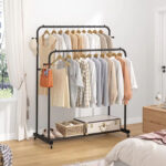 Addreen Modern Freestanding Iron Durable Closet Garment Rack Storage Shelves Coat Hat Hooks Living Room Bedroom Black Easy - Image 3
