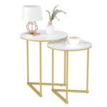 Addreen Modern Gold White Iron Nesting Coffee Table Portable Living Room Furniture for Living Room Bedroom Entryway