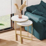 Addreen Modern Gold White Iron Nesting Coffee Table Portable Living Room Furniture for Living Room Bedroom Entryway - Image 3