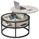 Addreen Modern Iron Frame Portable Coffee Table with Hidden Storage Compartment and Wood Top for Living Room Furniture