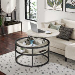 Addreen Modern Iron Frame Portable Coffee Table with Hidden Storage Compartment and Wood Top for Living Room Furniture - Image 3