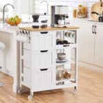 Addreen Modern Iron Kitchen Cart Small Island with Storage Serving Rolling Bar Cart Wheels 3 Drawers 3 Tier Shelves Living Room