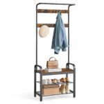 Addreen Modern Iron Portable Coat Rack Hall Tree with Shoe Bench and Storage for Living Room