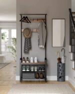 Addreen Modern Iron Portable Coat Rack Hall Tree with Shoe Bench and Storage for Living Room - Image 2