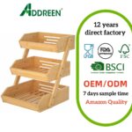 Addreen Modern Large 3-Tier Bamboo Fruit Basket Freshness Preservation Multifunction Kitchen Stand for Fruits Bread Vegetables
