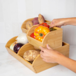 Addreen Modern Potato Onion Storage Bin Pantry Kitchen Counter Ventilated Stackable Bamboo Organizer Baskets Handles - Image 3