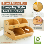 Addreen Modern Potato Onion Storage Bin Pantry Kitchen Counter Ventilated Stackable Bamboo Organizer Baskets Handles - Image 2