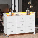 Addreen Modern White Metal Dresser with LED Lights Storage for Bedroom Stainless Steel Makeup Vanity Panel Design Durable