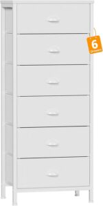 Addreen Modern White Tall Dresser with Panel Design for Bedroom Vertical Storage Tower and End Table Featuring 6 Fabric Drawers - Image 2