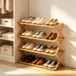 Addreen No Assembly Instant Unfold Bamboo Shoe Rack Foldable Multilayer Portable Shoe Storage Shelf - Image 2