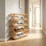 Addreen No Assembly Instant Unfold Bamboo Shoe Rack Foldable Multilayer Portable Shoe Storage Shelf - Image 3