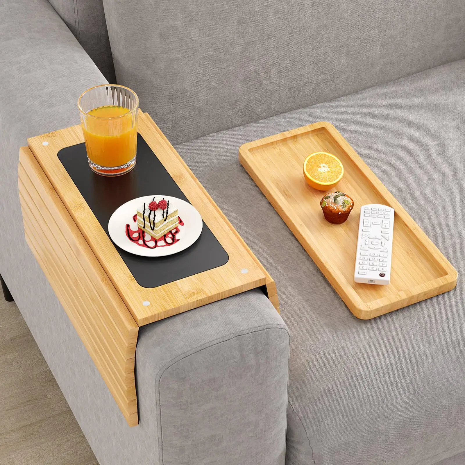 Addreen Non Slip Tray Large Sofa Cup Holder Tray Cups Bamboo Sofa Armrests Tray Table With Removable01 Addreen Non Slip Tray Large Sofa Cup Holder Tray Cups Bamboo Sofa Armrests Tray Table With Removable - Image 1