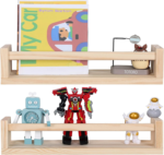 Addreen Nursery Floating Book Shelves for Kids Room Kitchen Spice Rack or Rustic Set of 2 Wall Mounted Shelves - Image 3