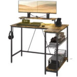 Addreen Portable Easy Assembly Metal Office Computer Desk with Two Power Outlets and USB Ports for Convenient Laptop Charging