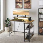 Addreen Portable Easy Assembly Metal Office Computer Desk with Two Power Outlets and USB Ports for Convenient Laptop Charging - Image 2