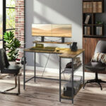 Addreen Portable Easy Assembly Metal Office Computer Desk with Two Power Outlets and USB Ports for Convenient Laptop Charging - Image 3