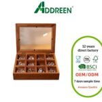 Addreen Raw Wooden Blank 9 Grids Jewelry Storage Container With Transparent Cover Portable Crystal Stone Earring Ring Organizer