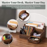 Addreen Retro Distressed Wood Desktop Document Organizer Multi Section Mail Holder With Pull Out Drawer - Image 3