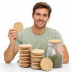Addreen Reusable Bamboo Mason Jar Lids Food Grade Airtight Compact Design Perfect 100 Percent Fit Regular Mouth Mason Jars