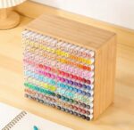Addreen Rotating Marker Organizer Bamboo Marker Storage Holder with 22 Compartments for 176 Markers