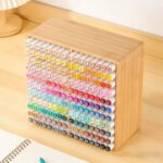 Addreen Rotating Marker Organizer Bamboo Marker Storage Holder with 22 Compartments for 176 Markers