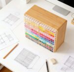 Addreen Rotating Marker Organizer Bamboo Marker Storage Holder with 22 Compartments for 176 Markers - Image 2