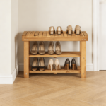 Addreen Solid Acacia Wood Shoe Rack Bench 2-Tier Entryway Storage Organizer - Durable Natural Wooden Shoe Bench - Image 3
