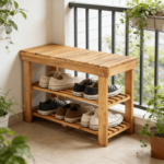 Addreen Solid Acacia Wood Shoe Rack Bench 2-Tier Entryway Storage Organizer - Durable Natural Wooden Shoe Bench - Image 2