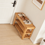 Addreen Solid Acacia Wood Shoe Rack Bench 2-Tier Entryway Storage Organizer - Durable Natural Wooden Shoe Bench