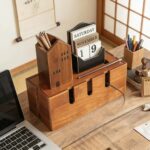 Addreen Solid Wood Cable Management Box Large Capacity Desktop Data Cable Storage Rack Power Cord Organizer Hub