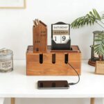 Addreen Solid Wood Cable Management Box Large Capacity Desktop Data Cable Storage Rack Power Cord Organizer Hub - Image 3