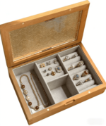 Addreen Solid Wooden Jewelry Box with Glass Lid - Vintage Jewelry Storage Organizer for Earrings, Bracelets - Image 2