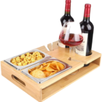 Addreen Square Freestanding Natural Moso Bamboo Snack Storage Caddy Built-In 304 Stainless Steel Beer Opener Independent