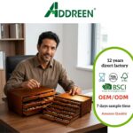 Addreen Walnut Finished Wooden Art Supply Organizer 6 Drawer Portable Artist Storage Case With Removable Compartment Divider