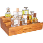 Addreen Walnut Perfume Display Shelf Large Capacity 3-Tier Bamboo Wooden Cologne Organizer Hidden Office Organization