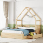 Addreen Wood Montessori House Convertible Tent Bed Frame Safety Guardrail Low Teepee Bed Eco-Friendly Twin Size Slat Support - Image 2