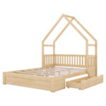 Addreen Wood Montessori House Convertible Tent Bed Frame Safety Guardrail Low Teepee Bed Eco-Friendly Twin Size Slat Support - Image 3