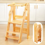 Addreen Wooden Folding Kitchen Helper Step Stool Ladder Toddlers Learning Tower for Children for Bedroom or Home Use