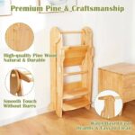 Addreen Wooden Folding Kitchen Helper Step Stool Ladder Toddlers Learning Tower for Children for Bedroom or Home Use - Image 2
