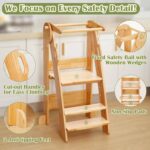 Addreen Wooden Folding Kitchen Helper Step Stool Ladder Toddlers Learning Tower for Children for Bedroom or Home Use - Image 3