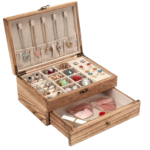 Addreen Wooden Jewelry Box for Women Rustic Farmhouse Organizer with Drawer Storage for Rings Earrings Necklace Bracelet