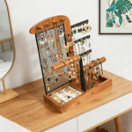 Addreen Wooden Jewelry Organizer Stand with Velvet Tray, 5-Tier Jewelry Holder for Necklaces Earrings Bracelets Rings Watches